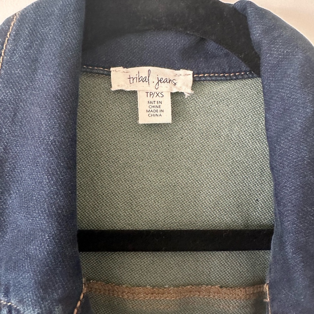 Tribal Blue and Gold Jean Jacket with Modern Oversized Fit - Picture 3 of 4